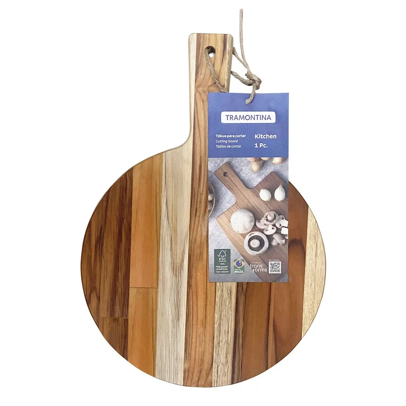 ترامونتينا Tramontina FSC Tramontina Round Board in Teak Wood with Handle 40x30 cm